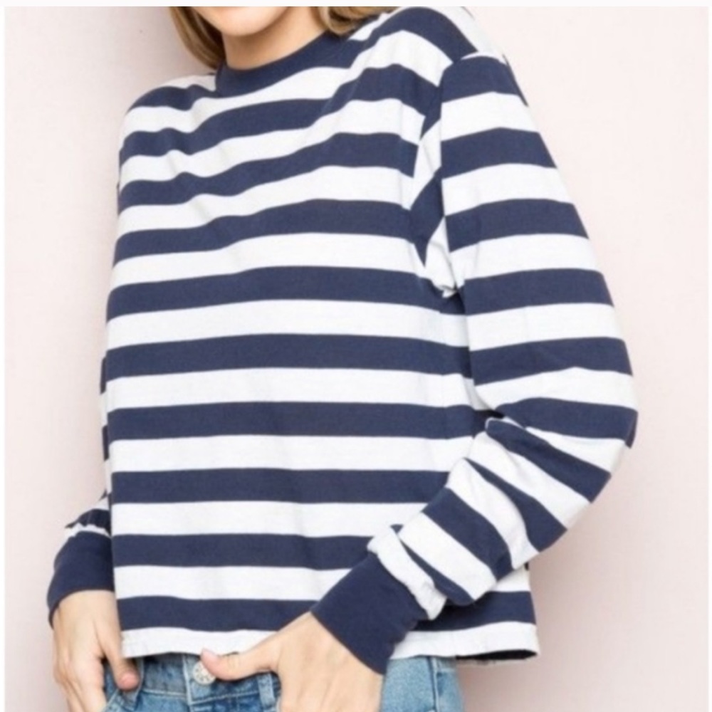 Brandy Melville Striped Ginger Longsleeve Tee Navy and White